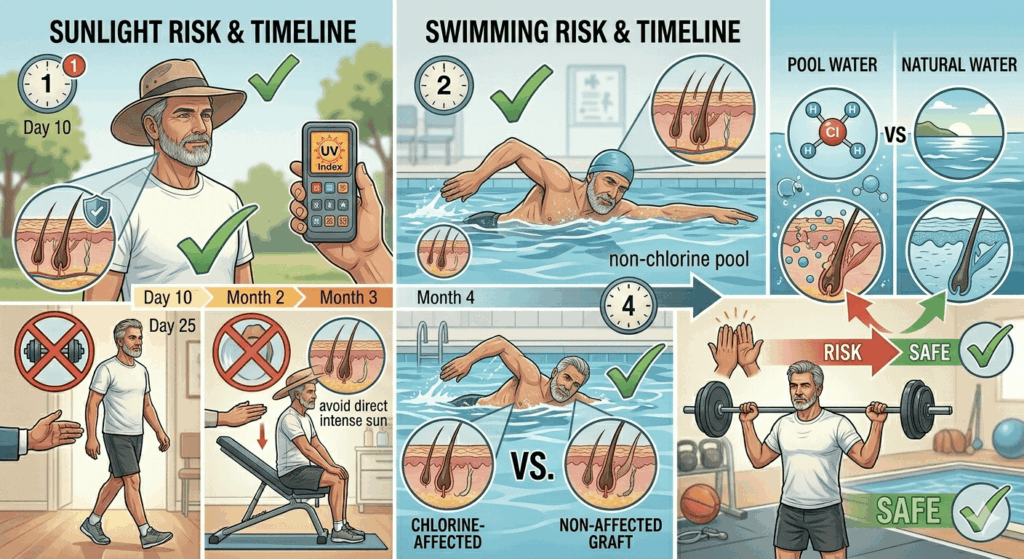 Are Sunlight and Swimming Pools Risky After a Hair Transplant? When is it Safe?