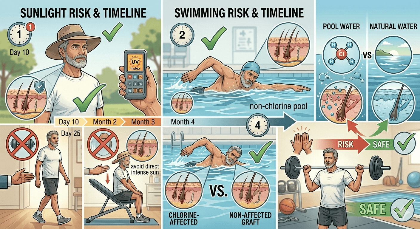 Are Sunlight and Swimming Pools Risky After a Hair Transplant? When is it Safe?
