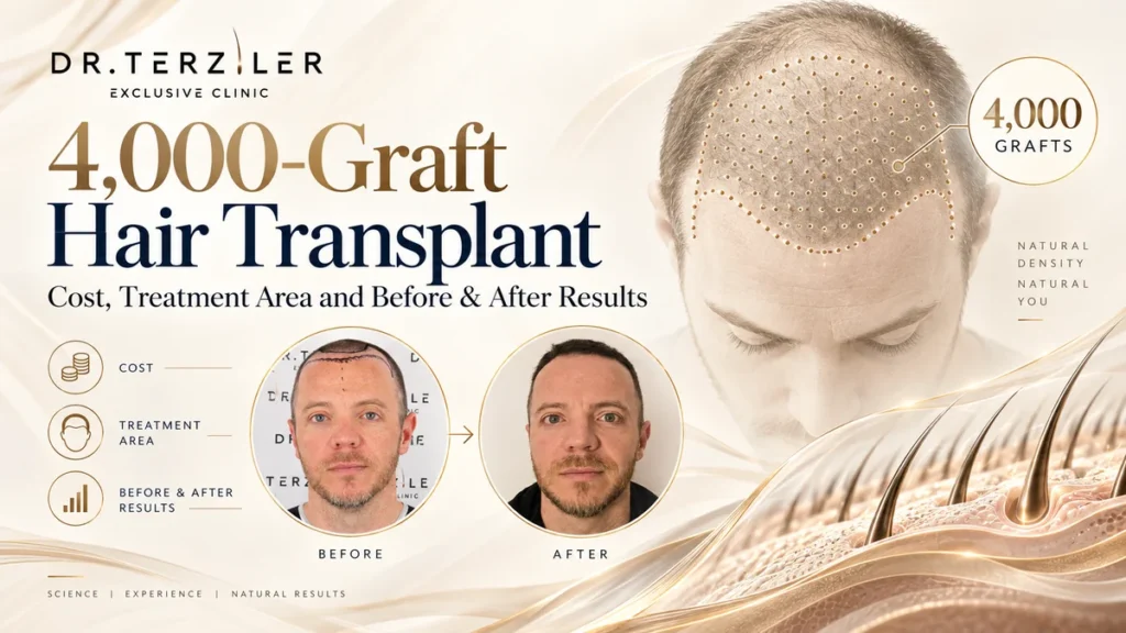 4000 grafts hair transplant coverage and follicular distribution showing approximately 9,200 transplanted hairs