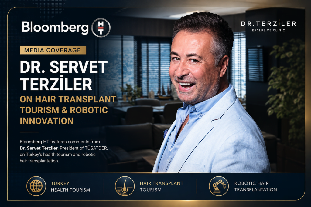 Dr. Servet Terziler featured by Bloomberg HT on hair transplant tourism and robotic hair transplantation in Turkey.