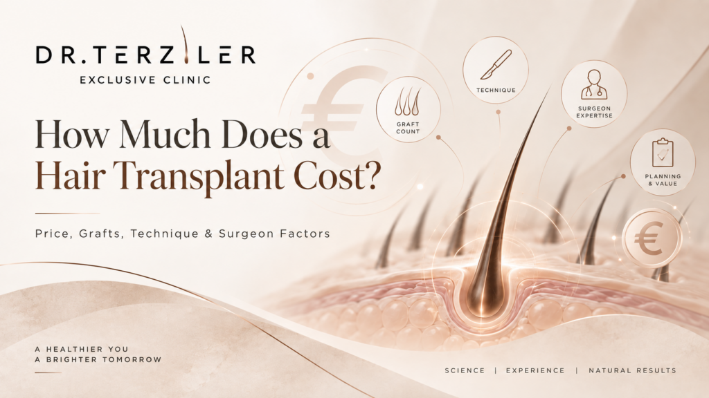 How much does a hair transplant cost in 2026 illustration showing euro pricing, graft count, technique and surgeon expertise factors