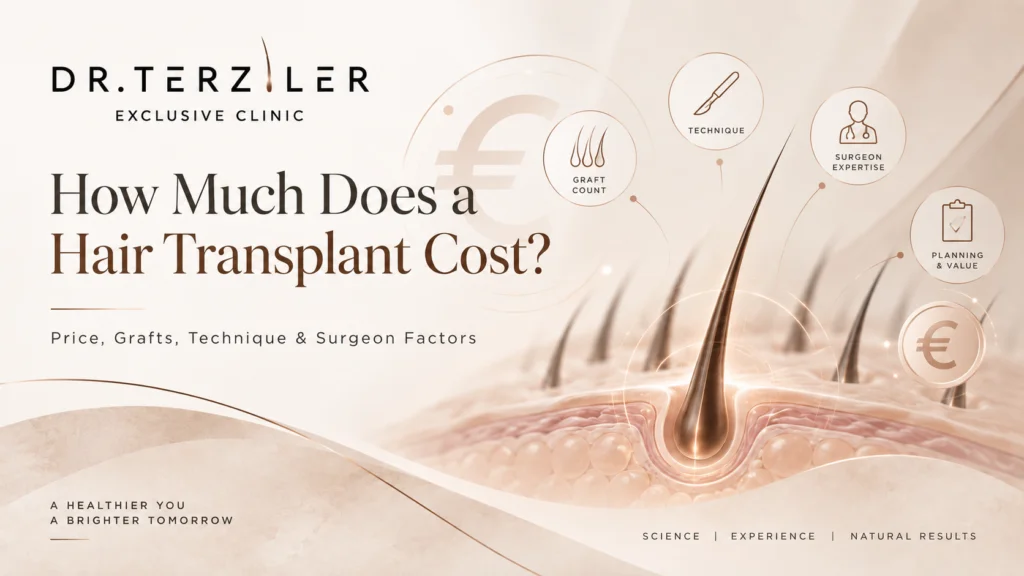 How much does a hair transplant cost in 2026 illustration showing euro pricing, graft count, technique and surgeon expertise factors