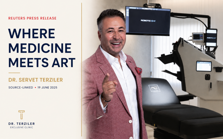 Dr. Servet Terziler beside the Robotic DHI system in a Reuters press release published on 19 June 2025