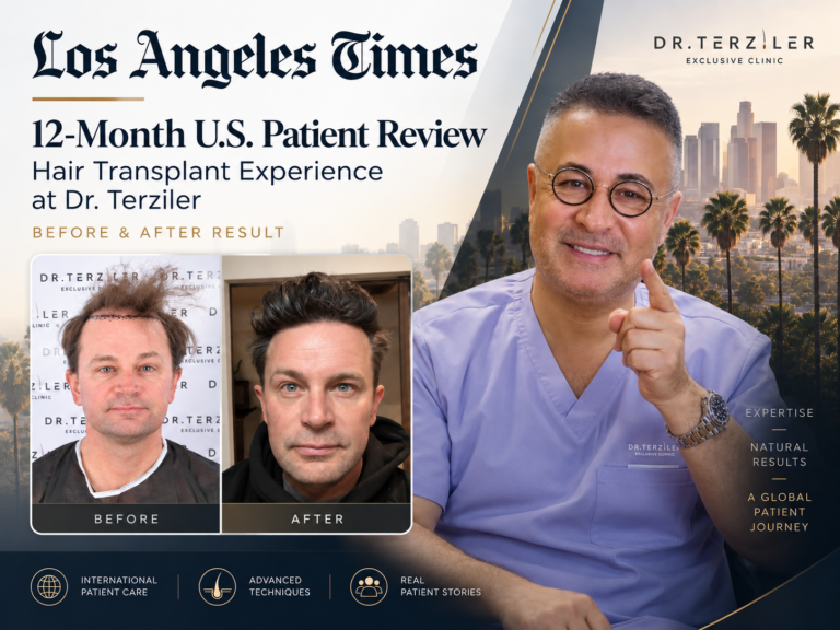 U.S. patient's 12-month hair transplant results featured in the Los Angeles Times after treatment at Dr. Terziler Exclusive Clinic